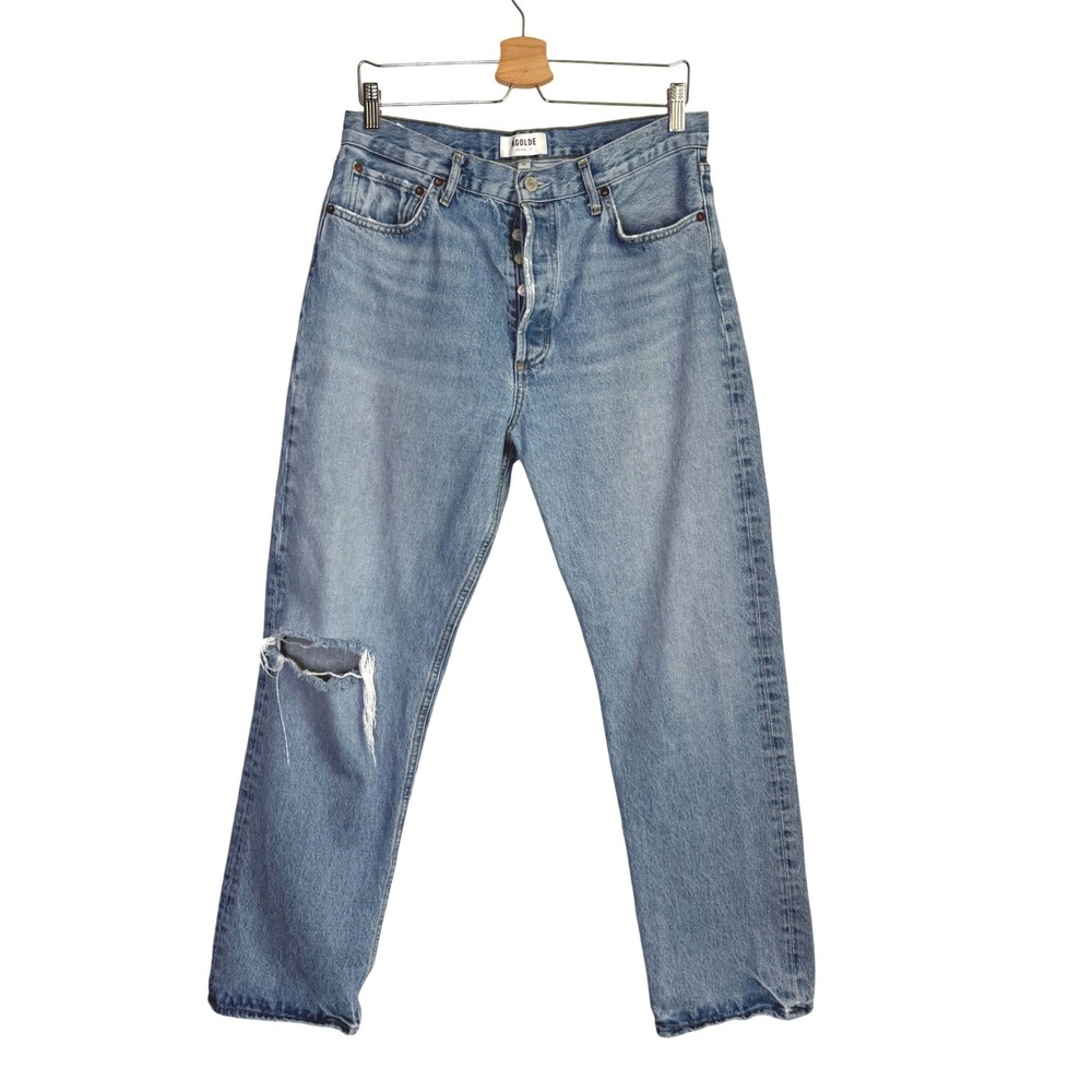 AGOLDE 90s Pinch Waist High Rise Straight Leg Distressed Jeans Blue Size 30